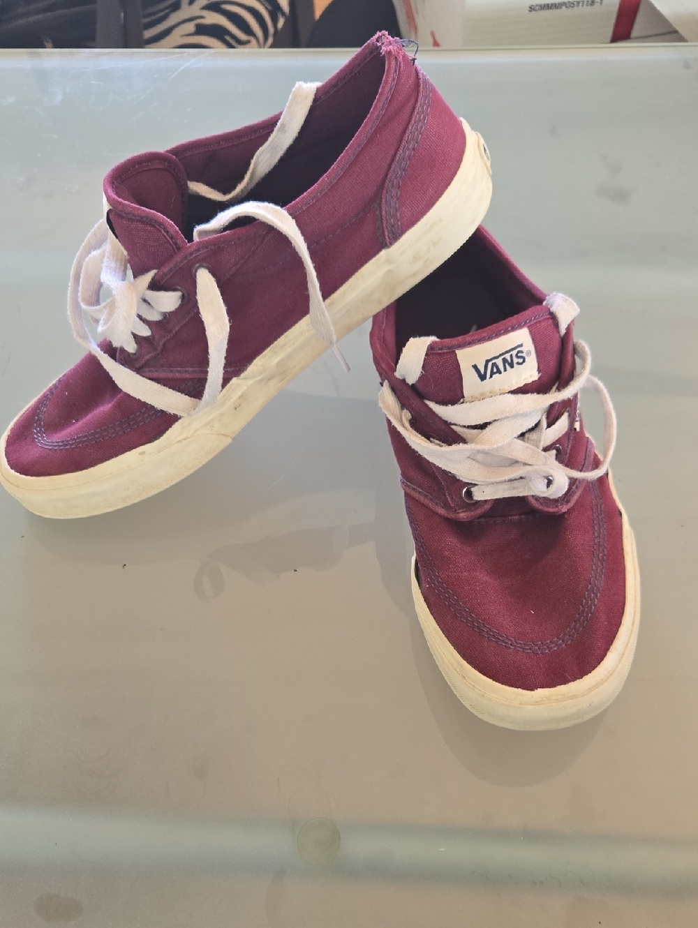Vans Burgundy Canvas Low-Top Sneakers with White Laces